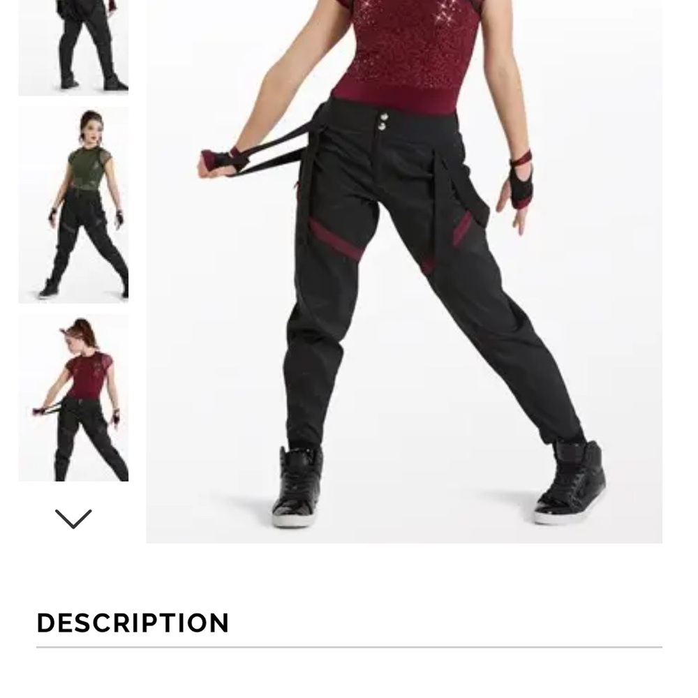 Women's Black and Burgundy Cargo Pants dance costume
